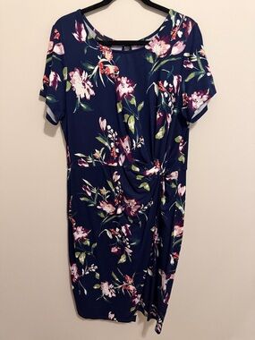 Navy Floral Twist-Front Women’s Dress
